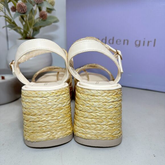 Madden Girl Vault Raffia Wedge Espadrille Sandals Cream Women's 8.5M Cushioned - Picture 5 of 13